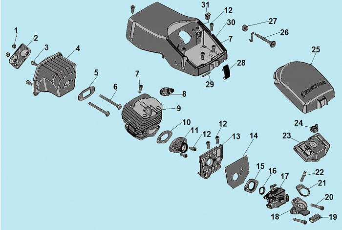 1 СВЕЧА - КАРБЮРАТОР - ФИЛЬТР БЕНЗОПИЛА CHAMPION 256-18