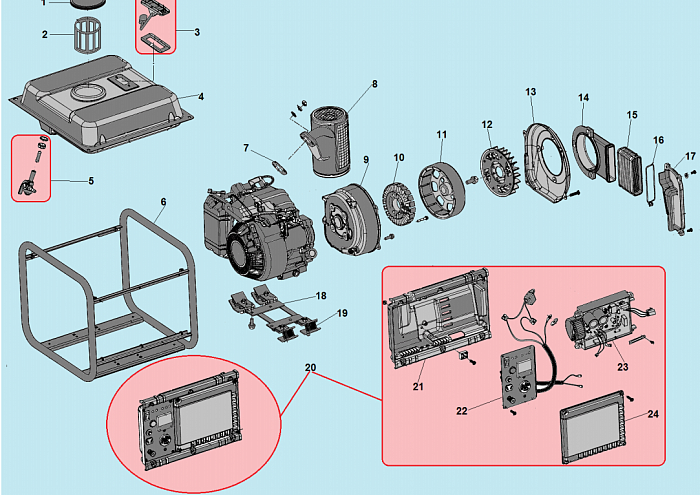 1 СТАТОР - ГЛУШИТЕЛЬ - БАК - ПЛАТА ГЕНЕРАТОР CHAMPION IGG1200